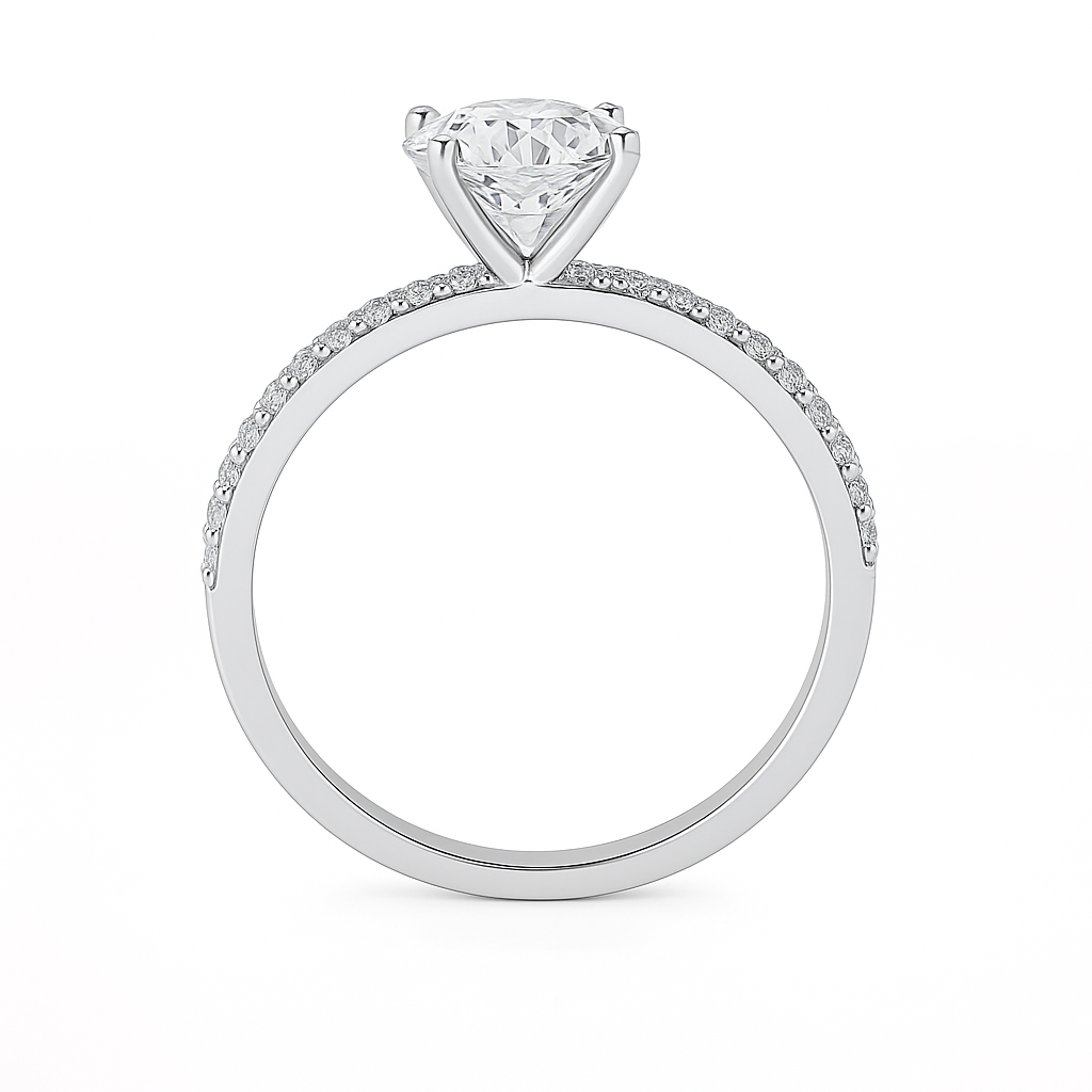 14K White Gold Bright Edge Engagement Ring – Semi-Mount for 0.17–0.75 ct Round Center Stone (Center Stone Not Included)