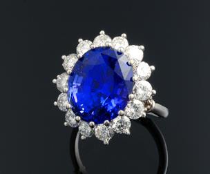 Burma sapphire ring ||| Platinum ||| Unheated Burma Sapphire = 9.83 ||| Diam = 2.50 ||| |||