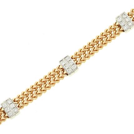 14K Two-Tone Fashion Link Diamond Bracelet 0.60cttw Modern Texture with a Touch of Sparkle