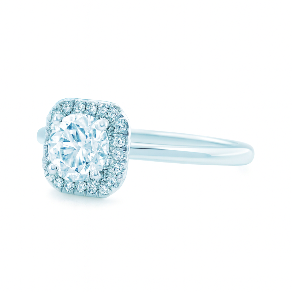 Asscher Halo Solitaire Engagement Ring in 14K White Gold with 0.13 ct Total Diamond Weight (Center Stone Not Included)