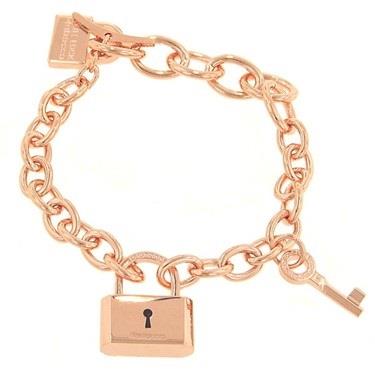 “Love Lock” 24K Rose Gold Plated Toggle Bracelet with Lock and Key Charm
