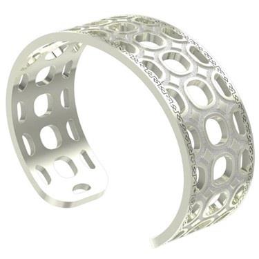 ''Seventies'' Rhodium Plated Over Bronze Cuff Bangle with Glam Film ||| |||