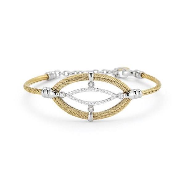 ALOR “Classique Collection” Yellow Cable Bangle Bracelet with Diamonds 0.33cttw Modern Elegance with a Signature Twist