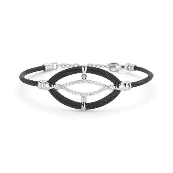ALOR “Noir Collection” Black Cable Diamond Bangle Bracelet 0.33cttw Edgy Elegance in a Signature Silhouette