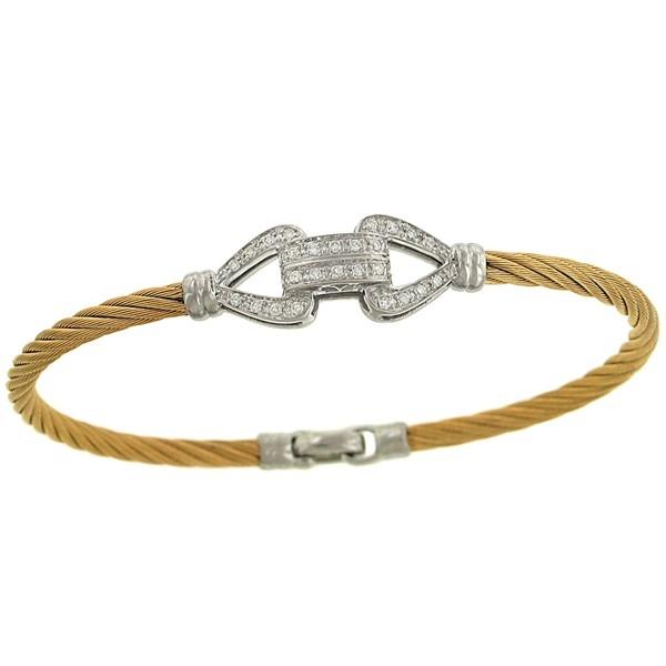 ALOR “Classique Collection” Yellow Cable Diamond Bangle Bracelet 0.23cttw Bold Lines, Effortless Sparkle