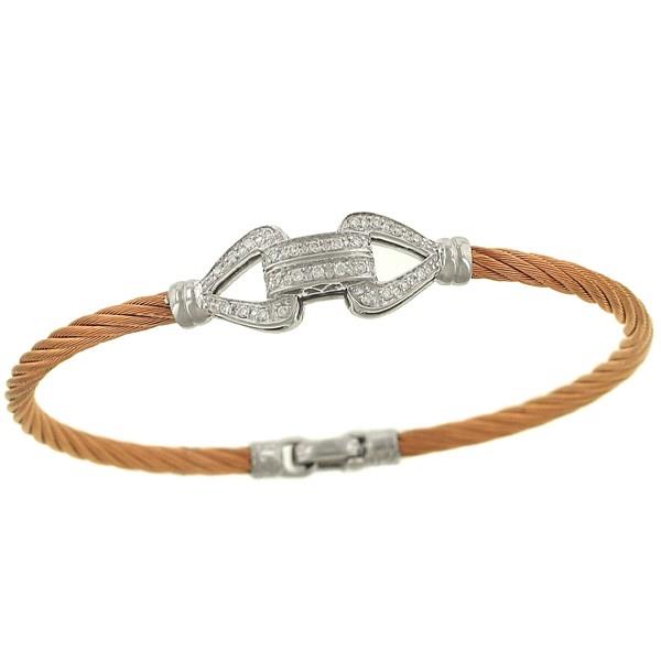 ALOR “Classique Collection” Rose Cable Diamond Bangle Bracelet 0.23cttw Sculpted Grace in a Signature Silhouette
