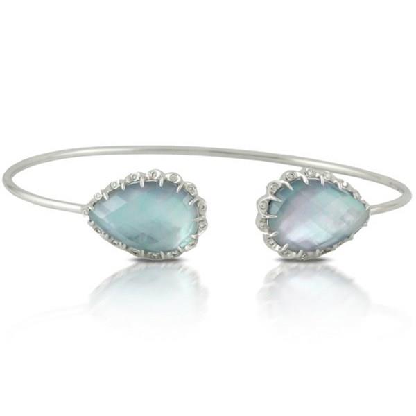 "Ivory Sky" Pear-Shaped Lapis Cuff with Mother of Pearl, Topaz, and Diamond Halo