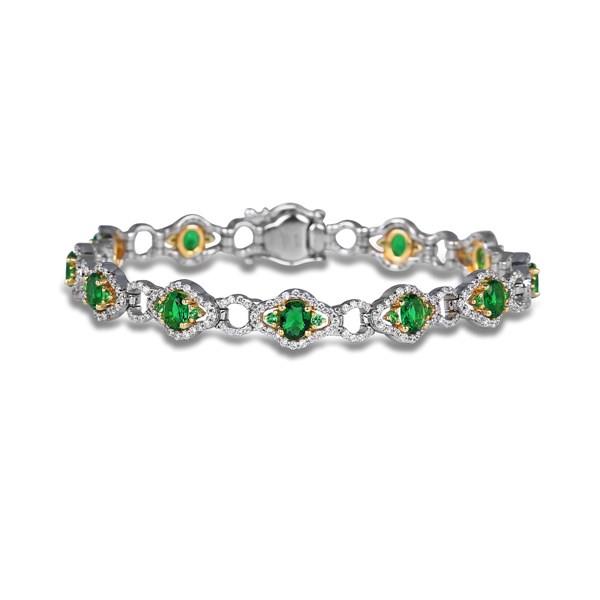 Fana 14K White Gold Emerald and Diamond Fashion Link Bracelet 4.43cttw