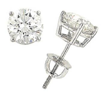 14K White Gold Round Brilliant Diamond Stud Earrings 1.05cttw (EGL USA Certified, G–H/SI2)