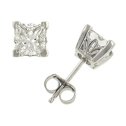 14K White Gold Princess Cut Diamond Stud Earrings 1.45cttw (EGL USA Certified, E–F/SI1)