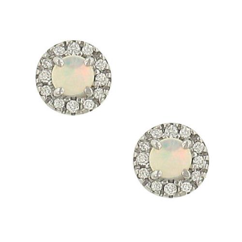 Opal and Pavé Diamond Halo Stud Earrings in 14K Gold (0.34cttw Opal, 0.14cttw Diamonds)