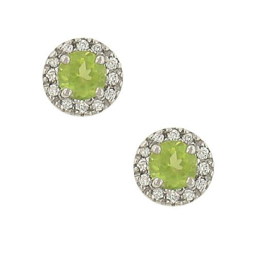 Peridot and Pavé Diamond Halo Stud Earrings in 14K Gold (0.62cttw Peridot, 0.14cttw Diamonds)