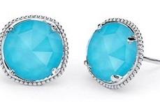 Tacori 18K925 Island Rains Clear Quartz Over Neolite Turquoise Stud Earrings (10mm with Milgrain Trim)