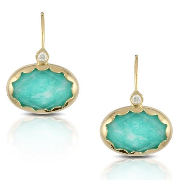 14K White Gold Amazonite and White Topaz Drop Earrings with Diamond Accents 7.36cttw