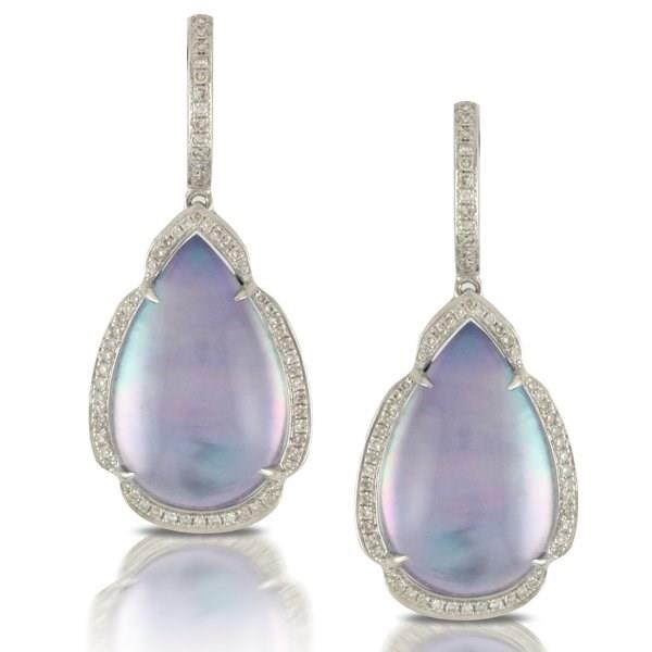14K White Gold “Ivory Sky” Lapis, Mother of Pearl, and White Topaz Dangle Earrings 21.05cttw