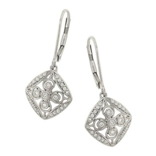 14K Gold Square Dangle Earrings with Bezel and Pavé Diamonds (.33cttw Diamonds, G–H Color / I1 Clarity)