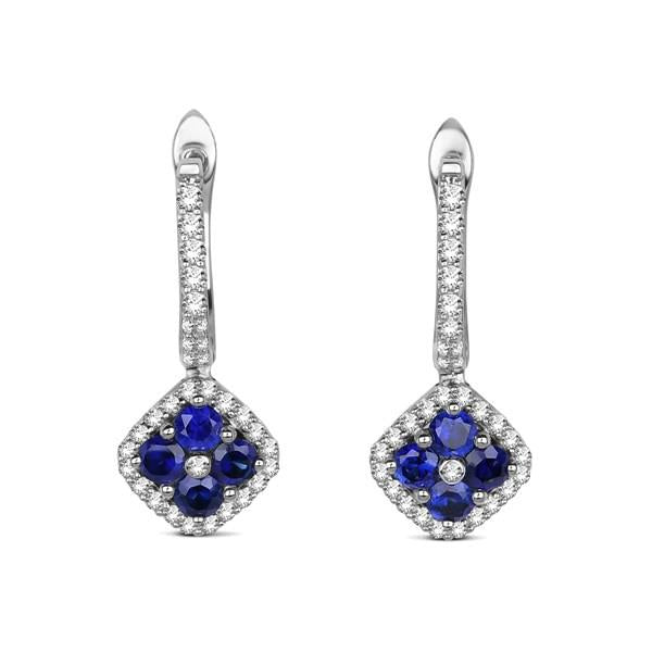 14K Gold Blue Sapphire and Diamond Flower Drop Hoop Earrings (.88cttw Sapphires / .48cttw Diamonds)