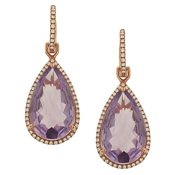 Zeghani Pear-Shaped Amethyst and Diamond Halo Dangle Earrings (11.73cttw Gemstones / .41cttw Diamonds)