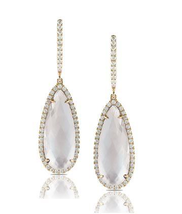 14K White Gold “White Orchid” Mother of Pearl and White Topaz Dangle Earrings with Pavé Diamond Trim 9.96cttw