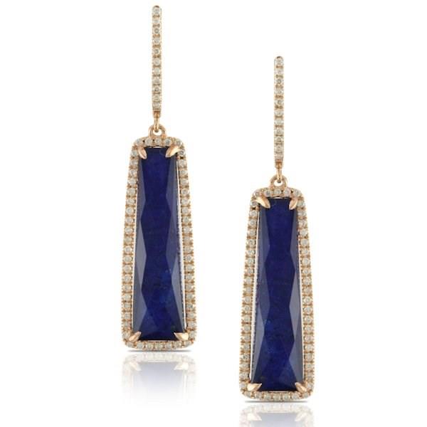 14K White Gold “Royal Lapis” White Topaz Over Lapis Hoop Dangle Earrings with Pavé Diamond Trim 11.96cttw