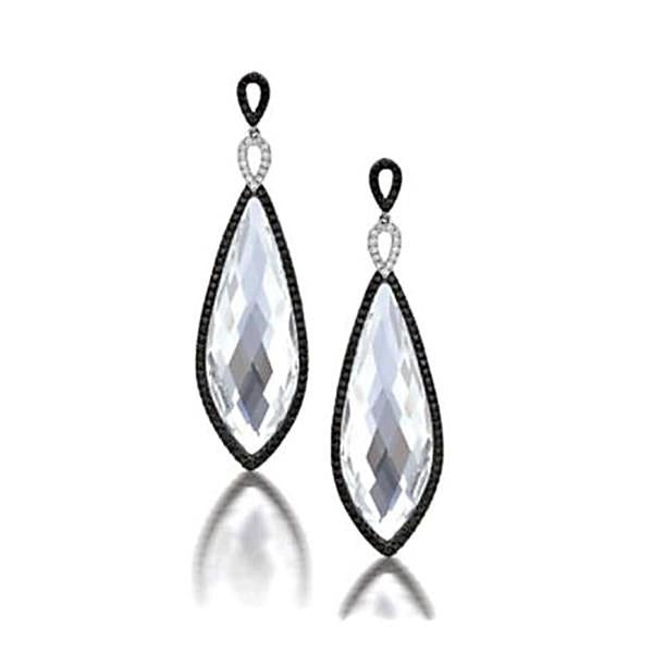14K Gold Black and White Diamond Earrings with Checkerboard White Topaz Dangles (60.18cttw Gem / 1.23cttw Diamonds)