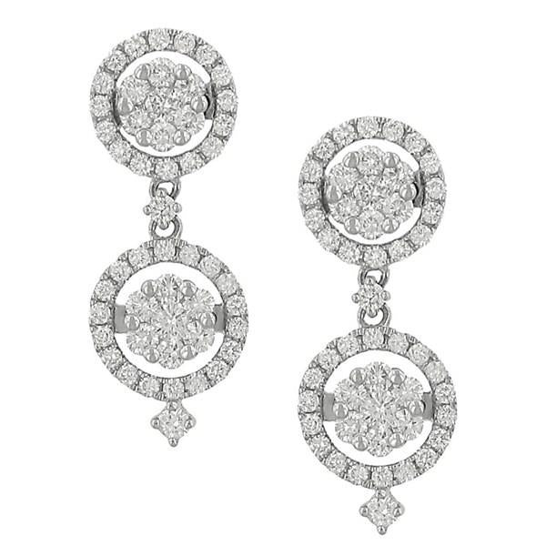 14K Gold Round Diamond Dangle Earrings with Floral Illusion Stations (1.25cttw Diamonds)