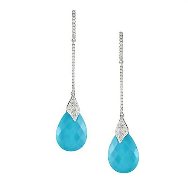 14K Gold Stiletto Pavé Diamond and Turquoise Dangle Earrings (28.66ct Gem / .52cttw Diamonds)