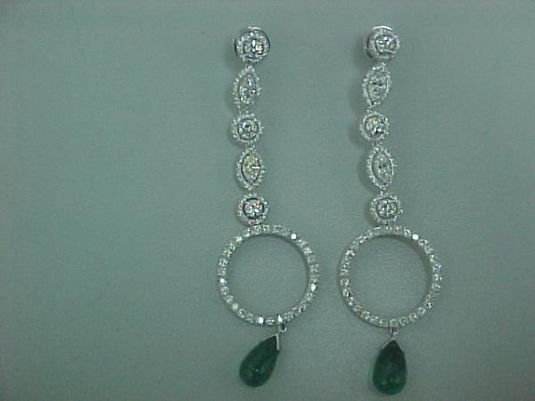 14KW Earring Emerald Drop ||| 6.11 cttw Diamond ||| 9.72 cttw Emerald