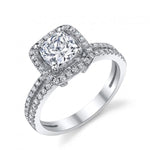 Ladies 14K White Gold Cushion Halo Engagement Ring with Double Shank – Semi-Mount for 0.50–1.25 ct Cushion Cut Center Stone (Center Stone Not Included)