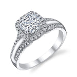 Ladies 14K White Gold Cushion Cut Halo Diamond Engagement Ring – Semi-Mount for 0.33–1.25 ct Cushion Cut Center Stone (Center Stone Not Included)