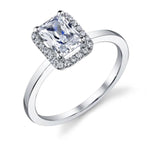 14K White Gold Emerald Cut Halo Engagement Ring – Semi-Mount for 0.125–1.00 ct Emerald Cut Center Stone (Center Stone Not Included)