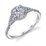 Ladies 14K White Gold Round Halo Diamond Engagement Ring with Split Shank – Semi-Mount for 0.375–0.625 ct Round Center Stone (Center Stone Not Included)