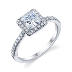 Ladies 14K White Gold Princess Halo Bridal Ring – Semi-Mount for 0.29–0.75 ct Princess Cut Center Stone (Center Stone Not Included)