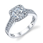 Ladies 14K White Gold Halo Engagement Ring – Semi-Mount for 0.36–0.75 ct Round Center Stone (Center Stone Not Included)