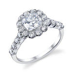 Ladies 14K White Gold Halo Engagement Ring – Semi-Mount for 0.75–1.25 ct Cushion Cut Center Stone (Center Stone Not Included)