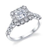 Ladies 14K White Gold Halo Engagement Ring – Semi-Mount for 0.63–0.75 ct Princess Cut Center Stone (Center Stone Not Included)