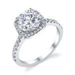 Ladies 14K White Gold Halo Engagement Ring – Semi-Mount for 0.34–1.50 ct Round Center Stone (Center Stone Not Included)