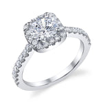 Ladies 14K White Gold Halo Engagement Ring – Semi-Mount for 0.50–1.00 ct Round Center Stone (Center Stone Not Included)