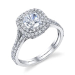 Ladies 14K White Gold Double Cushion Halo Split Shank Engagement Ring – Semi-Mount for 0.78–1.00 ct Cushion Center Stone (Center Stone Not Included)