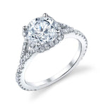 Ladies 14K White Gold Halo Engagement Ring – Semi-Mount for 0.32–1.25 ct Round Center Stone (Center Stone Not Included)