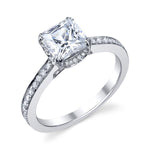 Ladies 14K White Gold Pavé Princess Cut Engagement Ring – Semi-Mount for 0.42–1.25 ct Cushion Cut Center Stone (Center Stone Not Included)