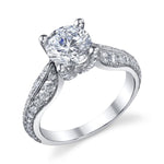 Ladies 14K White Gold Pavé Diamond Encrusted Bridal Ring – Semi-Mount for 0.56–1.25 ct Round Center Stone (Center Stone Not Included)