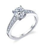 Ladies 14K White Gold Pavé Milgrain Style Bridal Ring – Semi-Mount for 0.37–1.00 ct Round Center Stone (Center Stone Not Included)