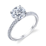 Ladies 14K White Gold Pavé Bridal Ring with Double Row Sides – Semi-Mount for 0.27–2.00 ct Round Center Stone (Center Stone Not Included)