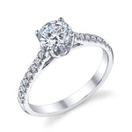 Ladies 14K White Gold Modern Pavé Engagement Ring – Semi-Mount for 0.22–0.75 ct Round Center Stone (Center Stone Not Included)