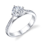 Ladies 14k White Gold Pave Cathedral Engagement Ring ||| Semi mount t.w. fits approx .08ct - 1 Ct. round center stone. ||| *Center Stone is NOT included in Price*