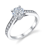 Ladies 14K White Gold Pavé Elegant Engagement Ring – Semi-Mount for 0.24–1.00 ct Round Center Stone (Center Stone Not Included)