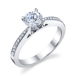 Ladies 14K White Gold Pavé Engagement Ring – Semi-Mount for 0.10–0.75 ct Round Center Stone (Center Stone Not Included)
