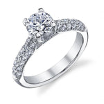 Ladies 18K White Gold Pavé Bridal Ring with Accent Detailing – Semi-Mount for 0.625–1.00 ct Round Center Stone (Center Stone Not Included)