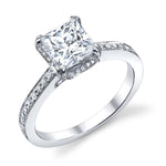 Ladies 18K White Gold Pavé Style Bridal Ring – Semi-Mount for 0.42–1.50 ct Princess Cut Center Stone (Center Stone Not Included)